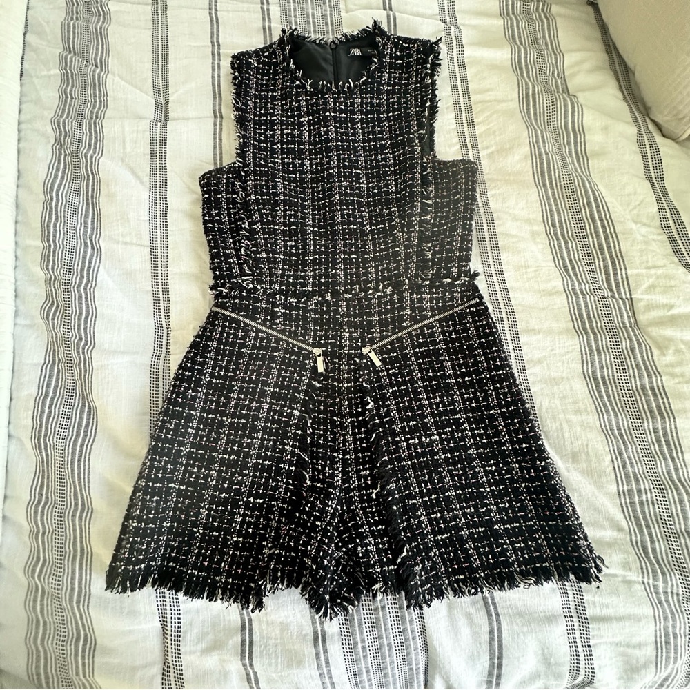 Zara Tweed Romper - black, white, pink. size small - Picture 2 of 7